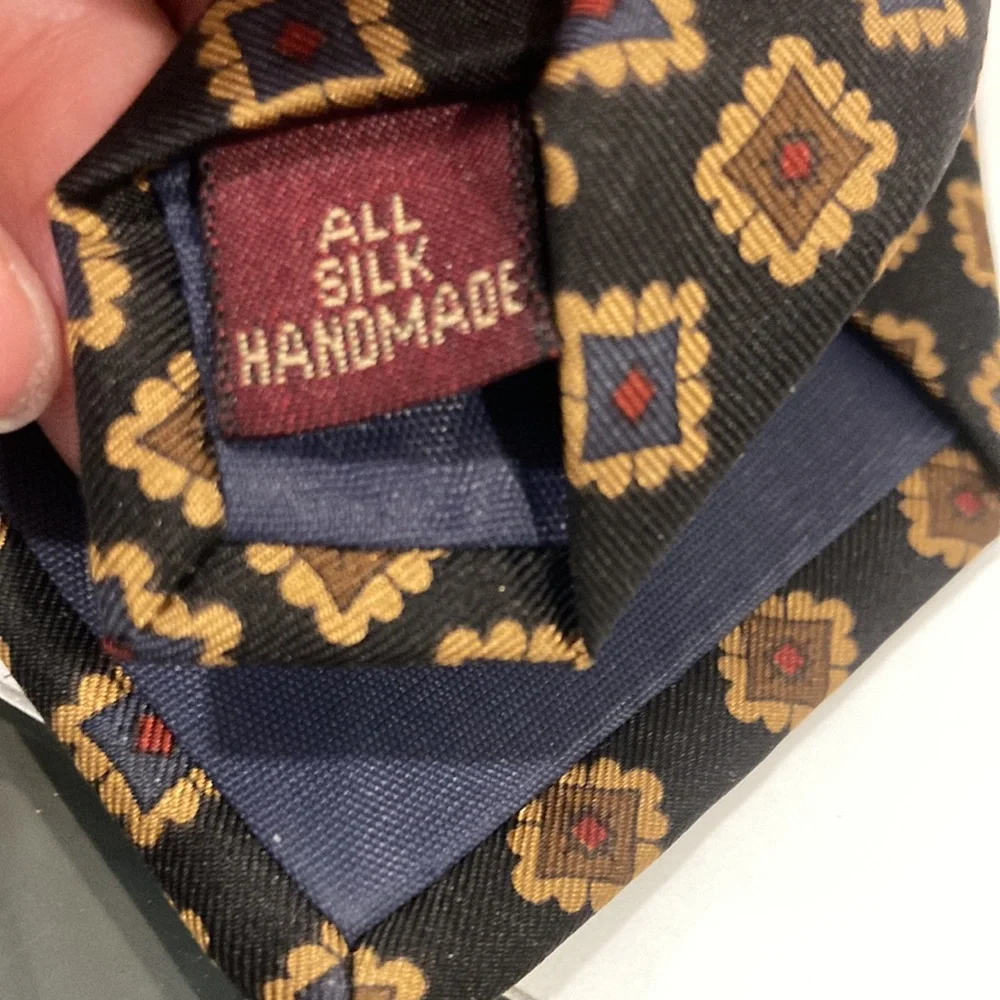 Barney's New York Handmade Black Tan Silk Tie